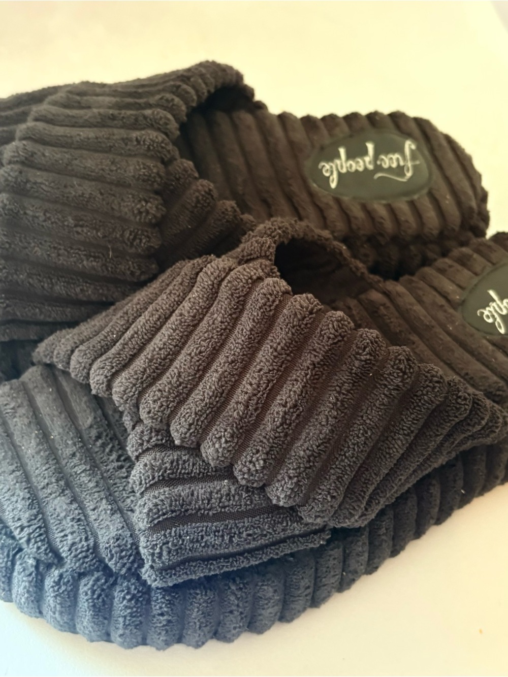Free People Black Ribbed Plush Slide Slippers